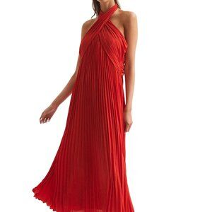REISS Roya Pleated Halter Dress (Size 6)